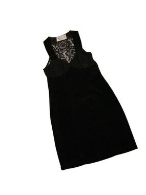 Vintage 60s Mary Fair London Black Evening Dress Women's Small Velvet Lace